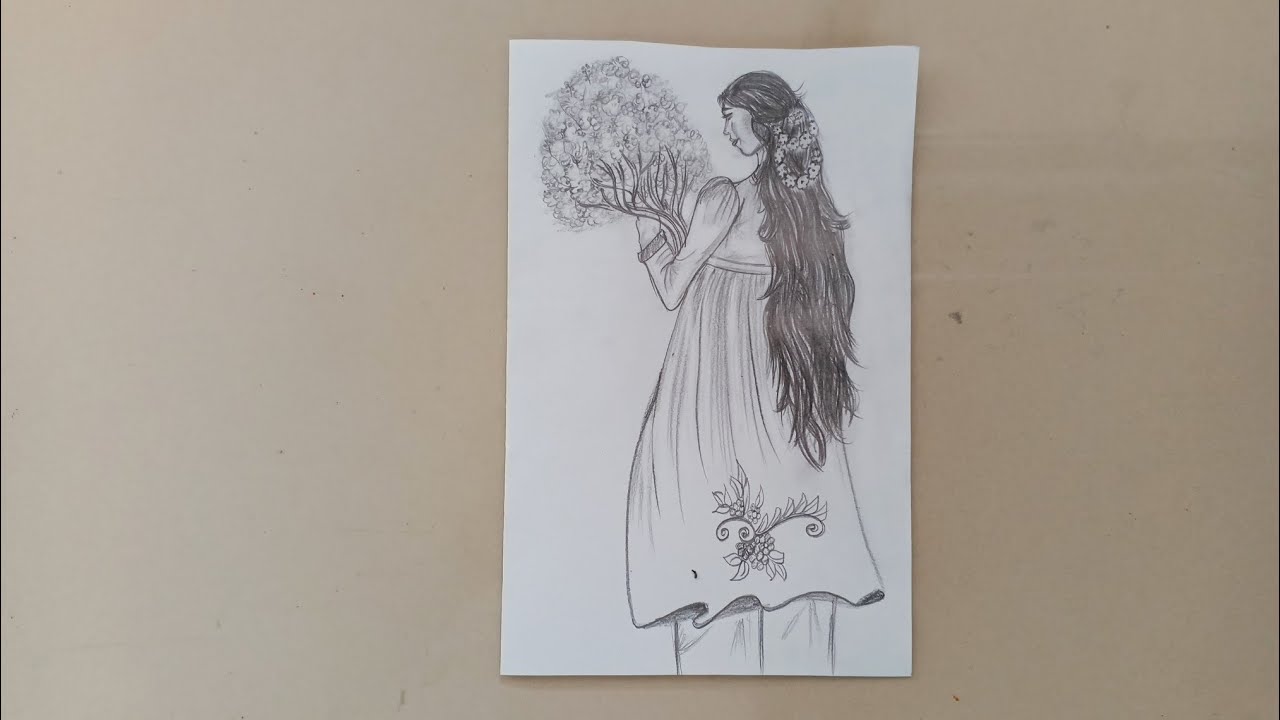 How to draw a girl with holding flower's pencil sketch step by step pencil sketch tutorial 