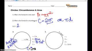 Area and Circumference of a circle notes
