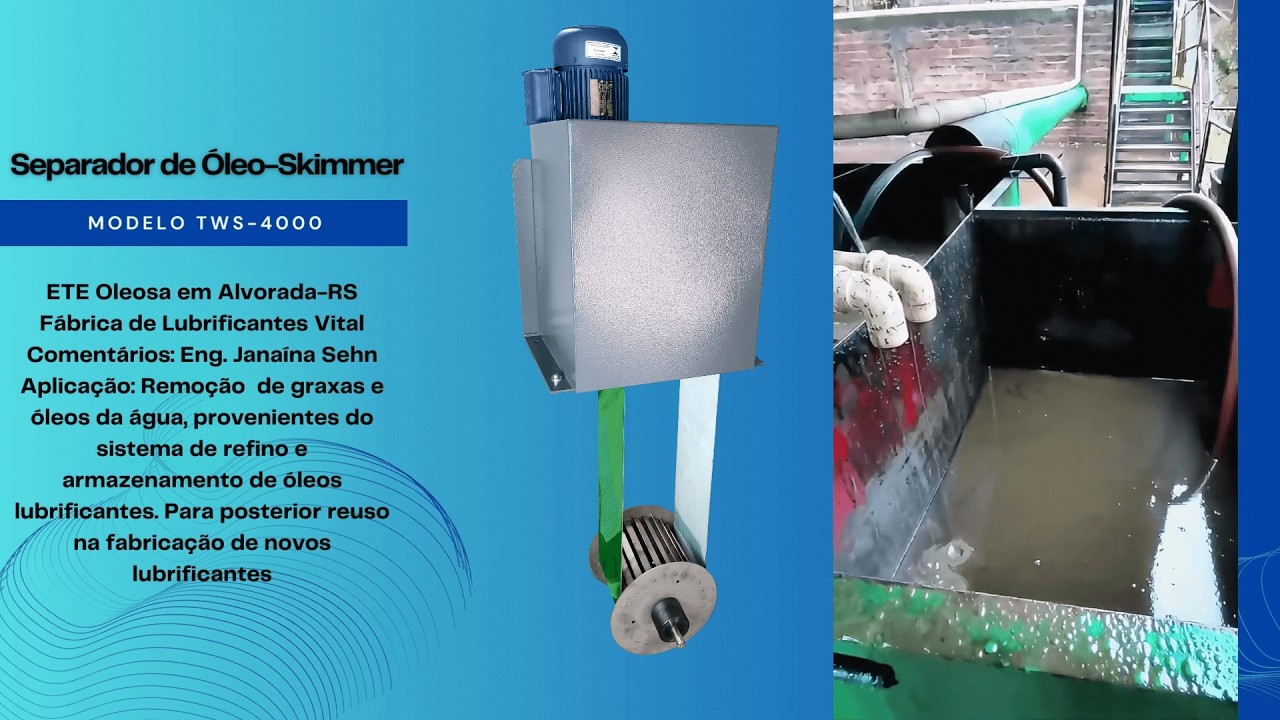 Skimmer de fita TWS-4000 na caixa separadora de água e óleo da ETE da Vital Lubrificantes
