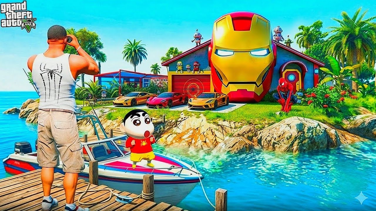 Franklin & Shinchan Found IRON-MAN's Hidden IslandMansion | GTA 5 Malayalam