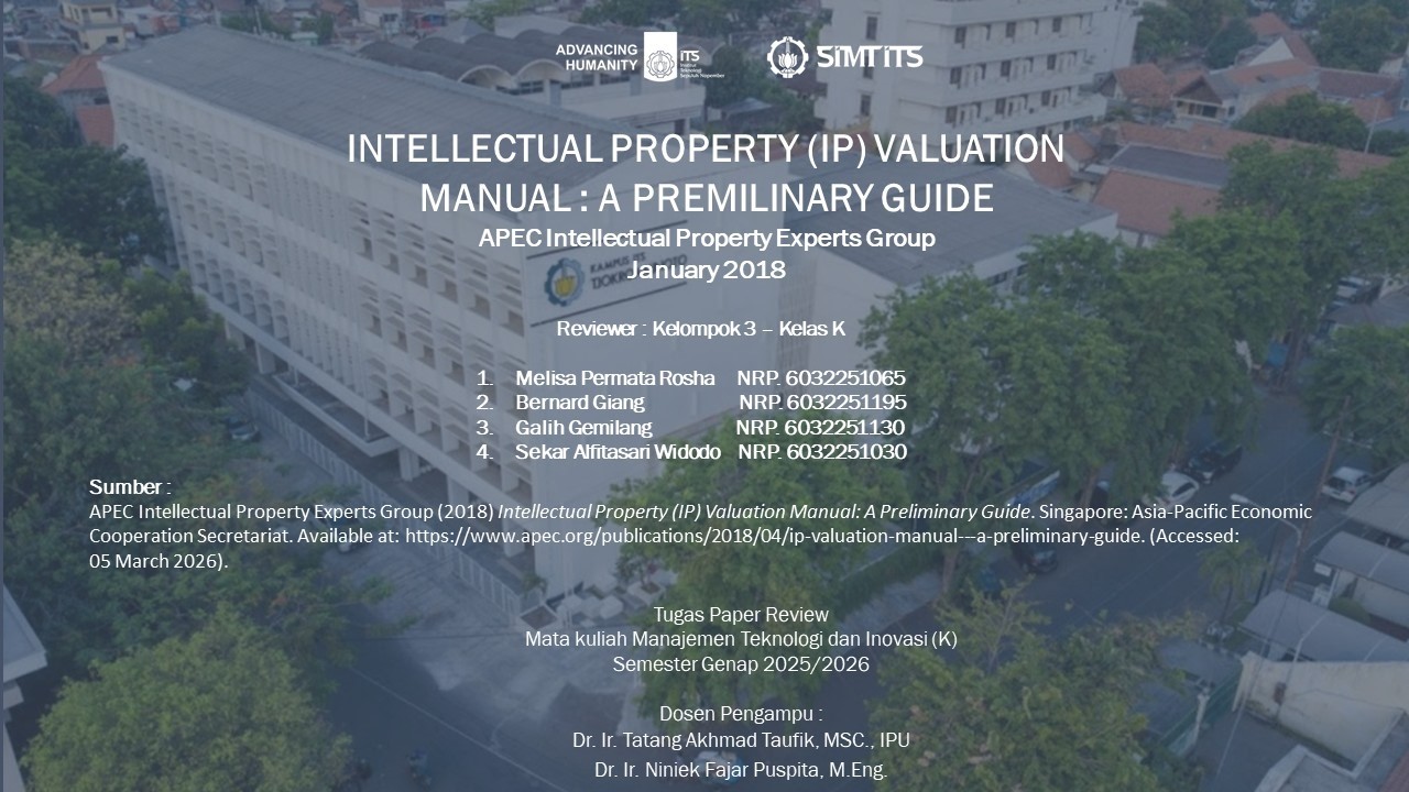 Intellectual Property (IP) Valuation Manual : A Premilinary Guide