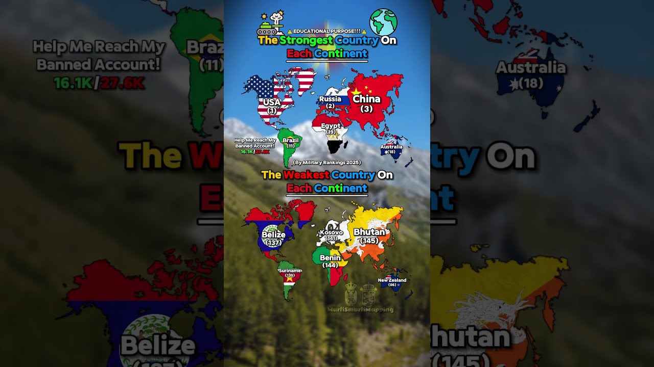 The Strongest And Weakest Country On Each Continent By Military Ranks Shorts Map World