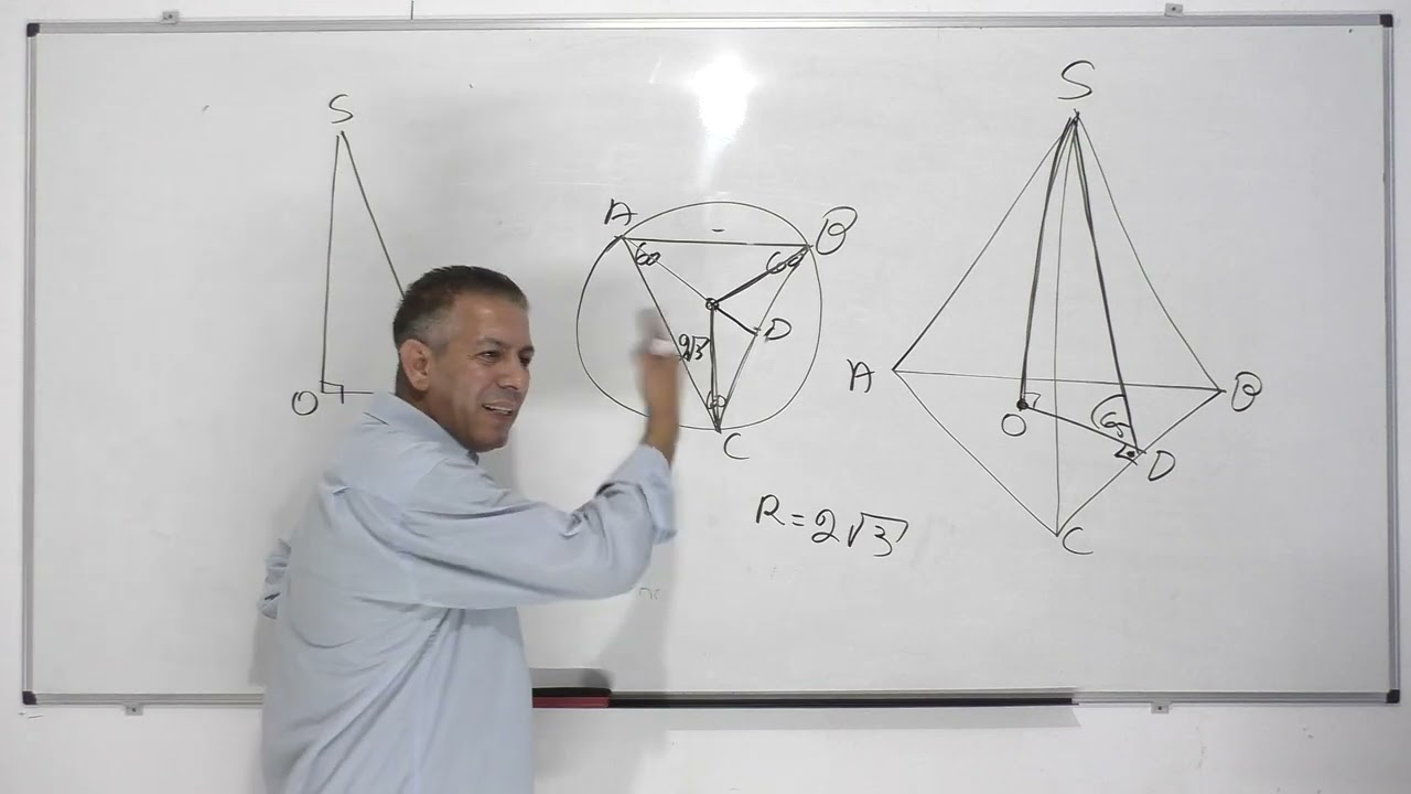 טריגונומטריה במרחב 4 יחידות-פירמידה ישרה שבסיסה משולש שווה צלעות.נפח ושטח מעטפת.