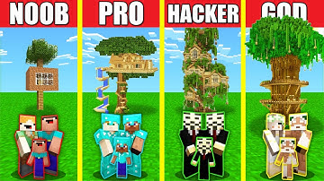 Minecraft Battle: TREE HOUSE BUILD CHALLENGE - NOOB vs PRO vs HACKER vs GOD / Animation WOOD OAK