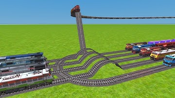 AI TRAINS COUPLING TO ELECTRIC ENGINE &DIESEL ENGINE CROSSING FOR ZIG ZAG RAILROAD TRACKS |#Trains 