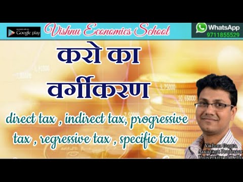 करो का वर्गीकरण | direct tax , indirect tax, progressive tax , regressive tax , specific tax ,