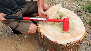 Splitting Big Round with 12 Lb Splitting Maul for the First Time