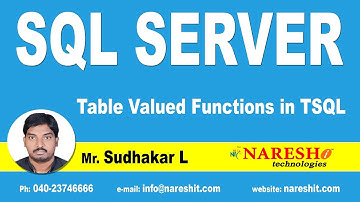 Table Valued Functions in TSQL | MSSQL Training | Mr.Sudhakar L