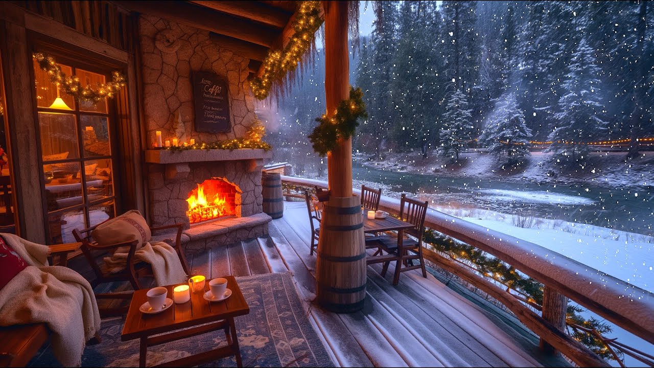 Christmas Cafe Jazz Night 🎄Soft piano and Fire Crackling Perfect for Calm Evenings