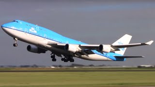 Boeing 747 in action! 3 powerful take-offs at Amsterdam Schiphol airport