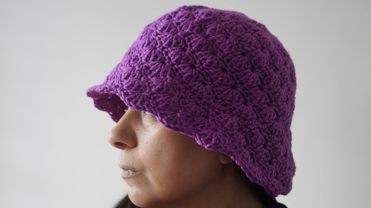 Left-handed: How to crochet the shell stitch Bucket hat 