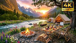 Campfire Ambience by Lakeside | 4K UHD Campfire at Sunset for Deep Relaxation &amp; Calm Mind