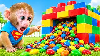 Bon Bon the monkey Discovers a Giant LEGO House Full of Colorful Candy!