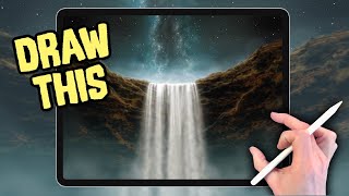 IPAD PAINTING MADE EASY  Night Waterfall landscape tutorial in Procreate