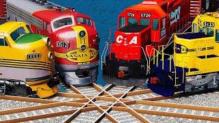 Four Trains vs Impossible Mistake Crossing Rails vs Deepwater - BeamNG.Drive