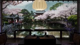 Enjoy a cup of tea while listening to the sound of spring rain in the cherry blossom pond garden by dreamy sound 5,677 views 1 month ago 8 hours, 4 minutes