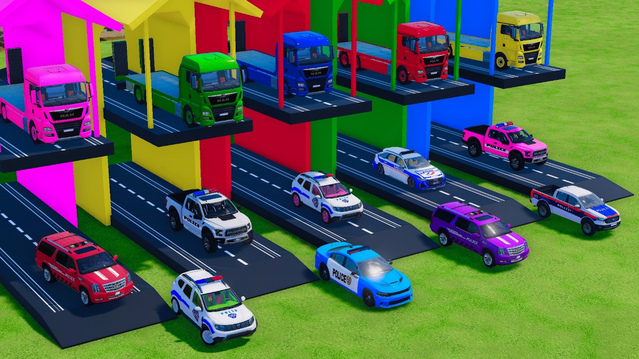 TRANSPORTING ALL POLICE CARS and AMBULANCE EMERGENCY VEHICLES WITH MERCEDES POLICE TRUCKS !! FS22