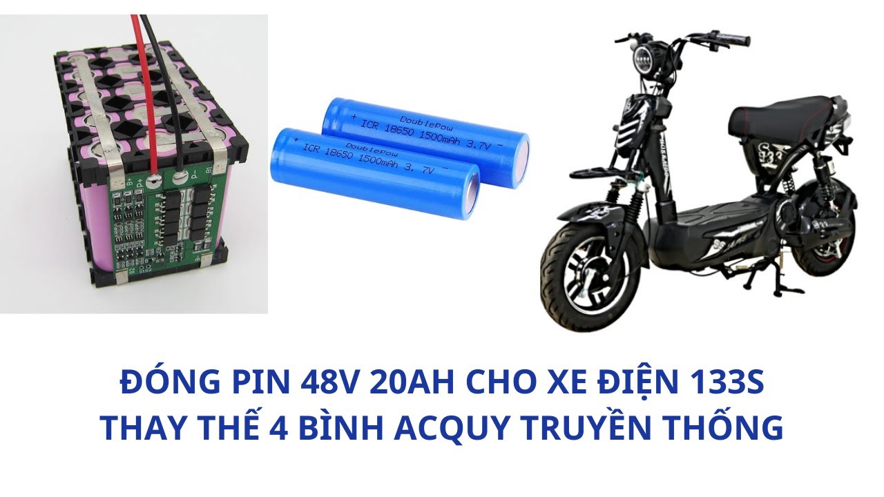 0337685577 Đóng pin 48v 20Ah thay thế 4 bình acquy xe đạp điện 133s