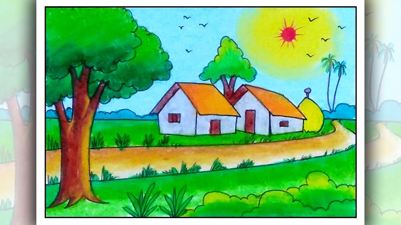 Scenery drawing easy।। Village house scenery drawing easy।। #drawing -  YouTube