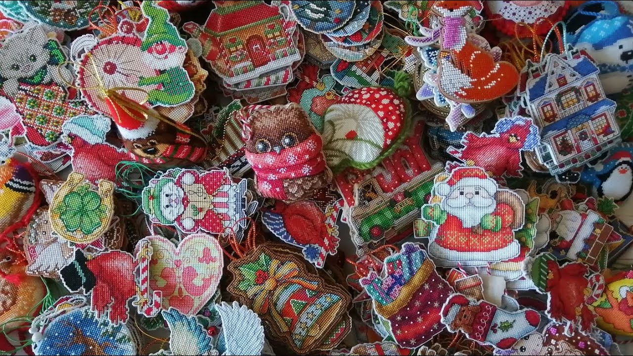 Моя коллекция вышитых новогодних игрушек 2025(300+ штук) 🎄🎅🤶
