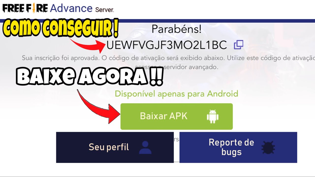 Como obter o Código de Ativação do Servidor Avançado Free Fire