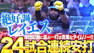 【逆方向に痛烈】レイエス『球団記録に並ぶ“24試合連続安打”は貴重なタイムリー！』