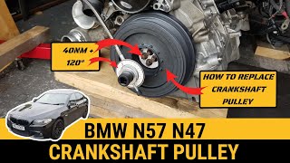 How to remove &amp; replace crankshaft pulley vibration damper BMW N57 N47 530d 520d 330d 320d 730d F10