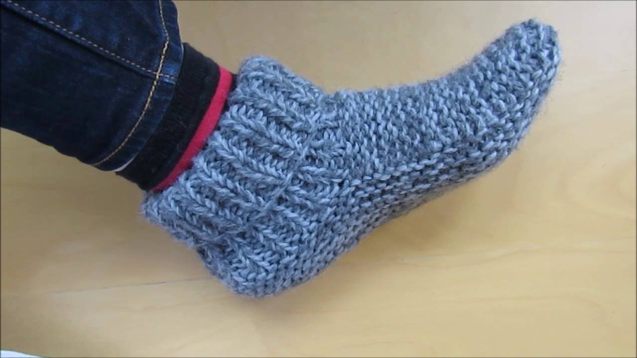 Chunky hand-knit slippers with pattern -