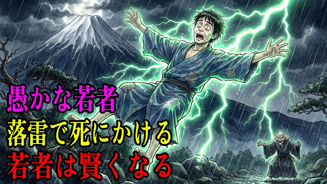 愚かな下男が悪徳地主にだまされ、嵐の山で落雷を受ける――奇跡の生還、目覚めた超能力｜民話｜江戸時代｜江戸朗読｜昔話｜