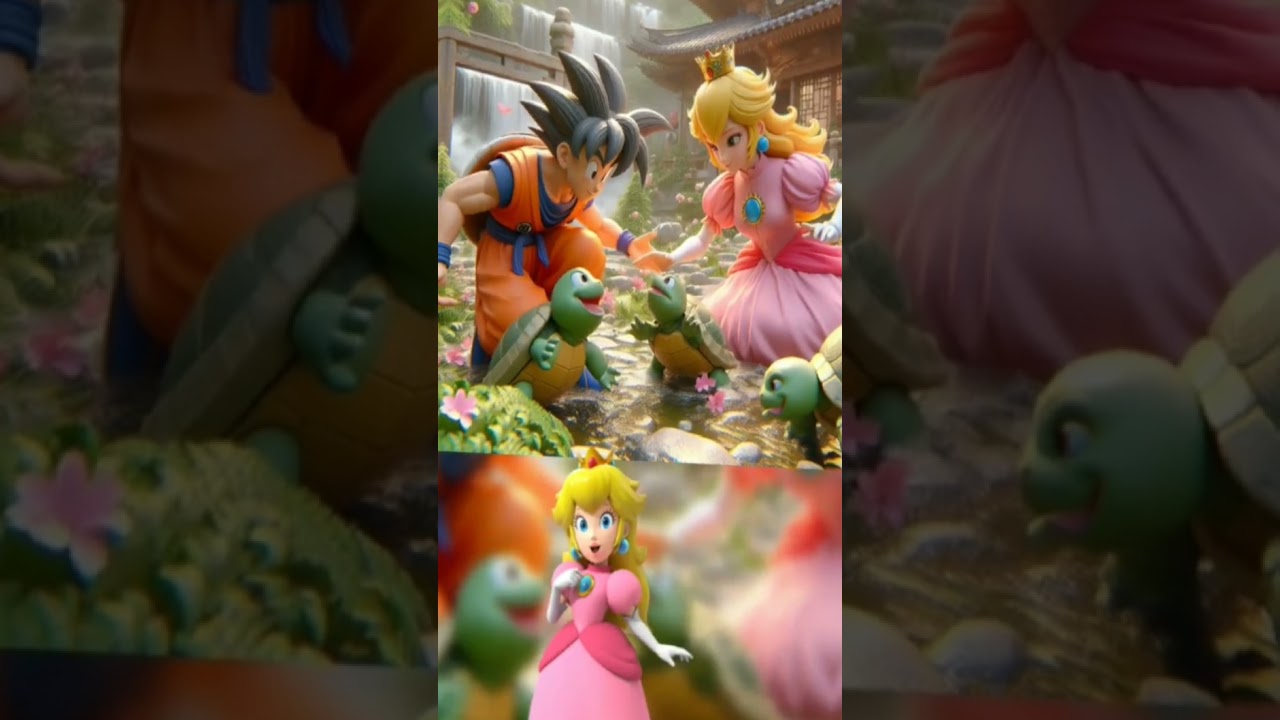mario & goku play with turtle 