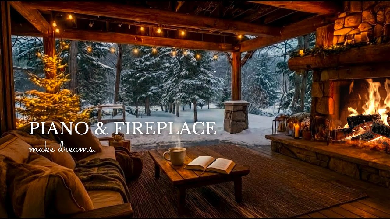 Soft Piano by the Fireplace 🔥 Cozy Winter Cabin Ambience for Relaxation ...