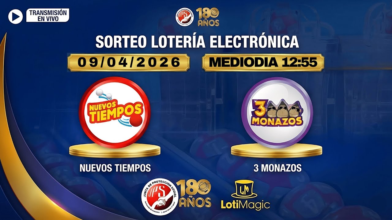 Sorteo JPS EN VIVO 9/04/2026 | 3 Monazos y Nuevos Tiempos (MEDIODÍA ...