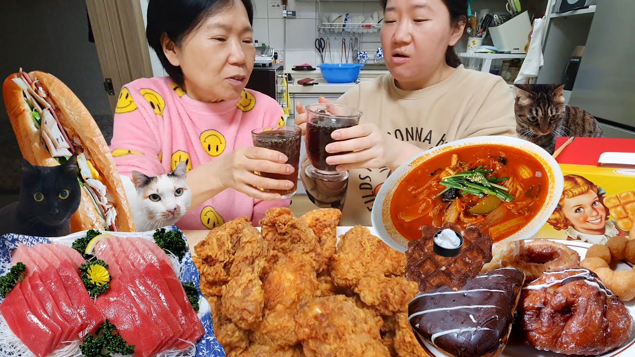 [먹방 브이로그] 순이 퇴원, 성묘 합사 (feat.1주일 집밥, 치킨,짬뽕,설빙,반미샌드위치,도너츠,회,생크림와플