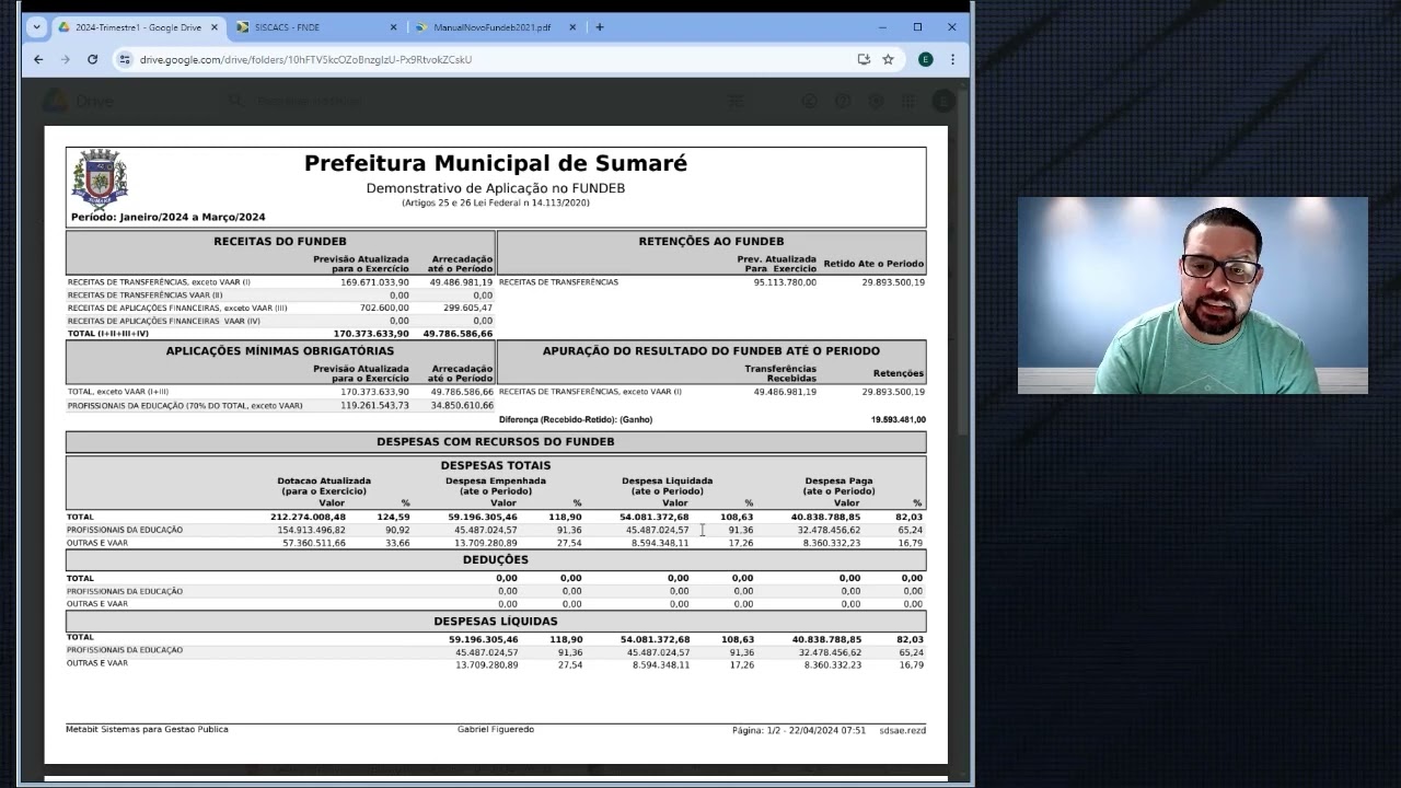 Prestação de Contas - Reunião CACS FUNDEB Sumaré - 1° Trimestre/2024