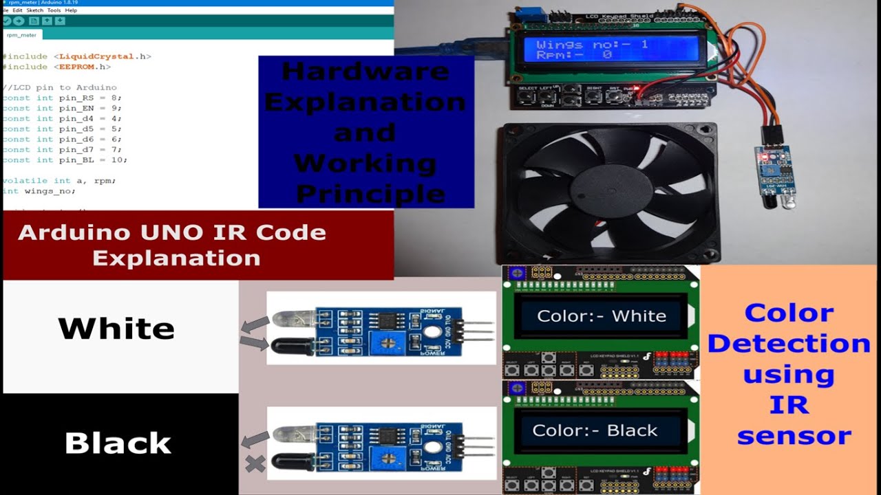 RPM meter Color Detection with IR Sensor with Experiment Full Code ...