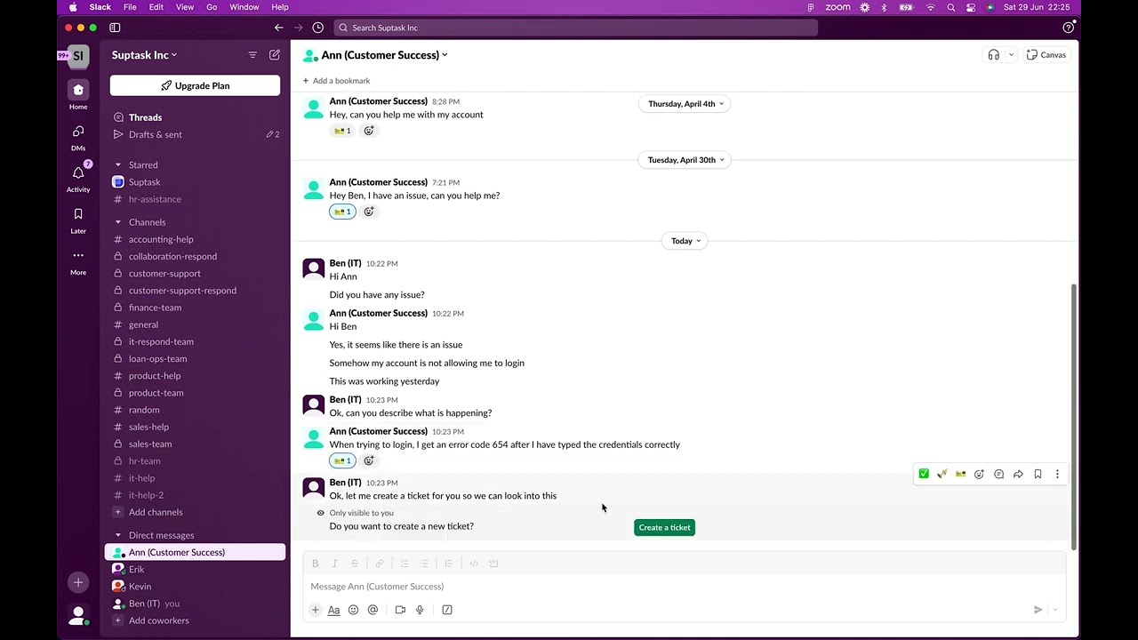 How to Create a Support Ticket from a Slack Direct Messages (DM) Using an Emoji | Suptask