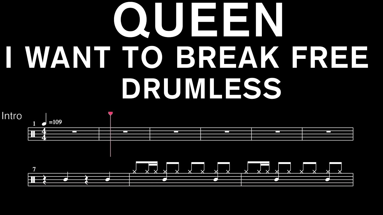 Queen - I Want To Break Free - Drumless (with scrolling drum sheet)