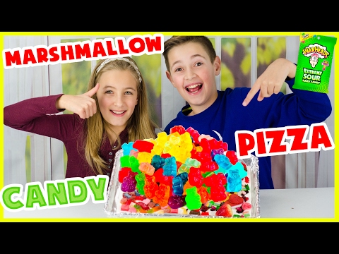 GIANT MARSHMALLOW CANDY PIZZA CHALLENGE! WARHEADS, GUMMY BEARS, SOUR PATCH KIDS