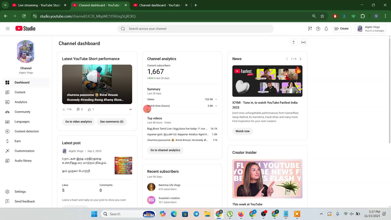 My Channel View Vlog 15 Nov 2025 Live - YouTube