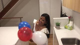 White, Red And Blue Balloons Blowing And Popping Three Balloons Many Popping Styles