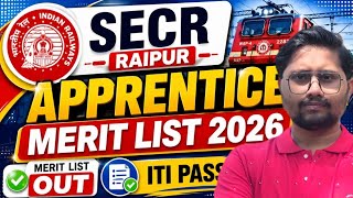 SECR Railway Apprentice Merit list result 2026 out, SECR Raipur Apprentice Merit list out 2026