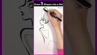 Draw 3 Shapes into a Girl Art Challenge #artshorts #meiyu #drawingshorts