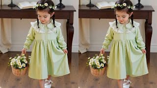 Front slit button placket peter pan collar neck baby frock cutting and stitching|Winter baby dresses