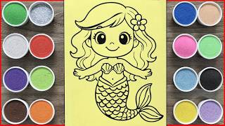 Tiny Mermaid Sand Painting Tutorial, Coloring Cute Mermaid Princess Chim Xinh Channel