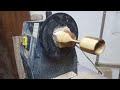 Colorful wooden goblet with lathe