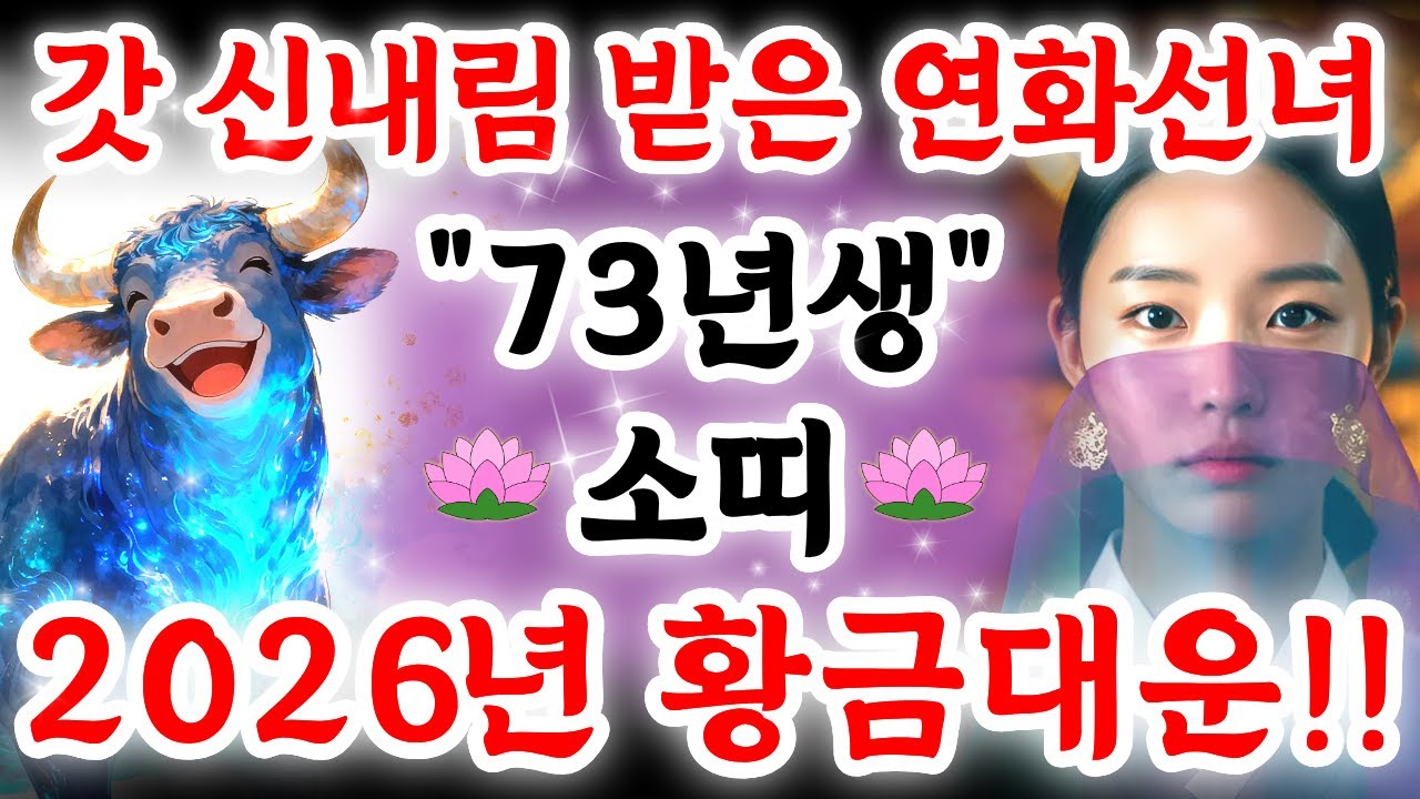 [🐮73년생 소띠 ] 2026년 황금대운!! 100억 대운을 꽉 잡으시려면 '이 영상' 놓치지 마세요! 그냥 맞으면 다칠 '위험' 있습니다! │갓 신내림 받은 연화선녀 신점