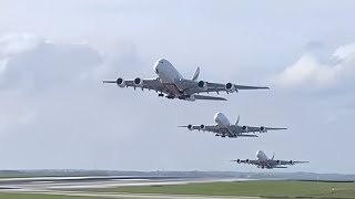 Close-up view of the biggest planes taking off and landing