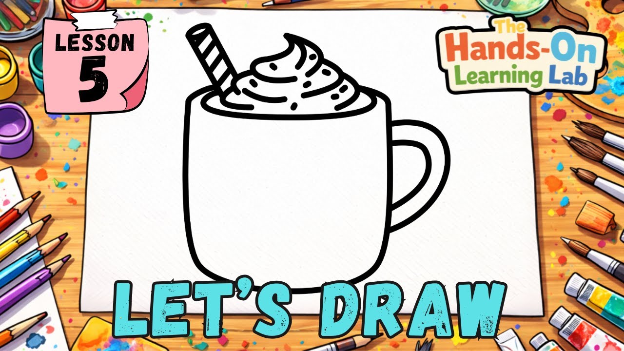 Draw a Mug with Whipped Cream, Step-by-Step Drawing for Beginners 