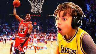 Kid basketball player REACTS to Michael Jordan HISTORIC Bulls Mixtape