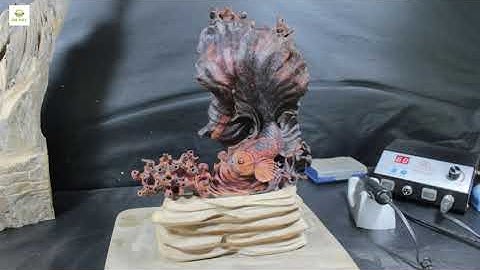 Woon carving (betta fish)-khắc cá Xiêm gỗ trắc Đỏ Đen.